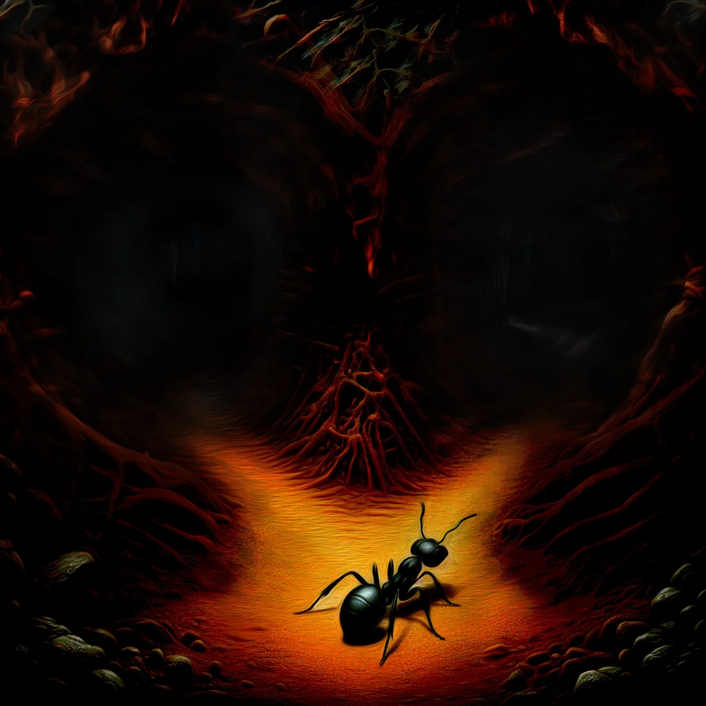 An ant ponders taking the left or right fork in a tunnel.